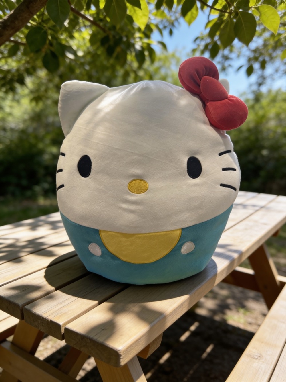 SANRIO HUGH Hello Kitty Plush Toy - White, Blue & Red Soft Stuffed Character